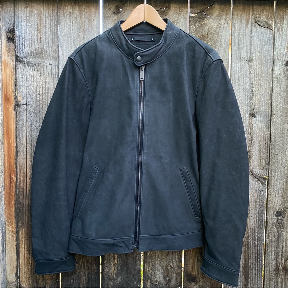 Thursday Mens Leather Racer Jacket Matte Black